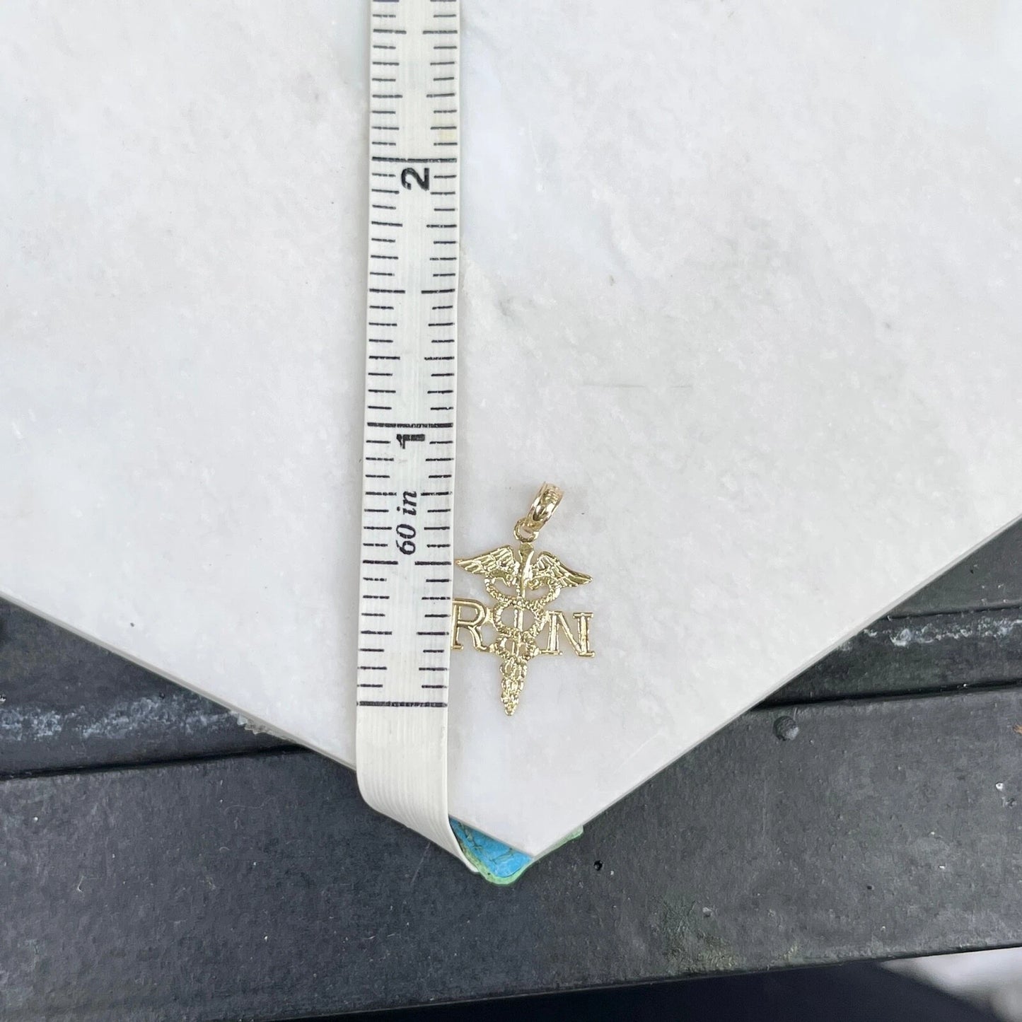 10KT Yellow Gold RN Caduceus Small Pendant Charm