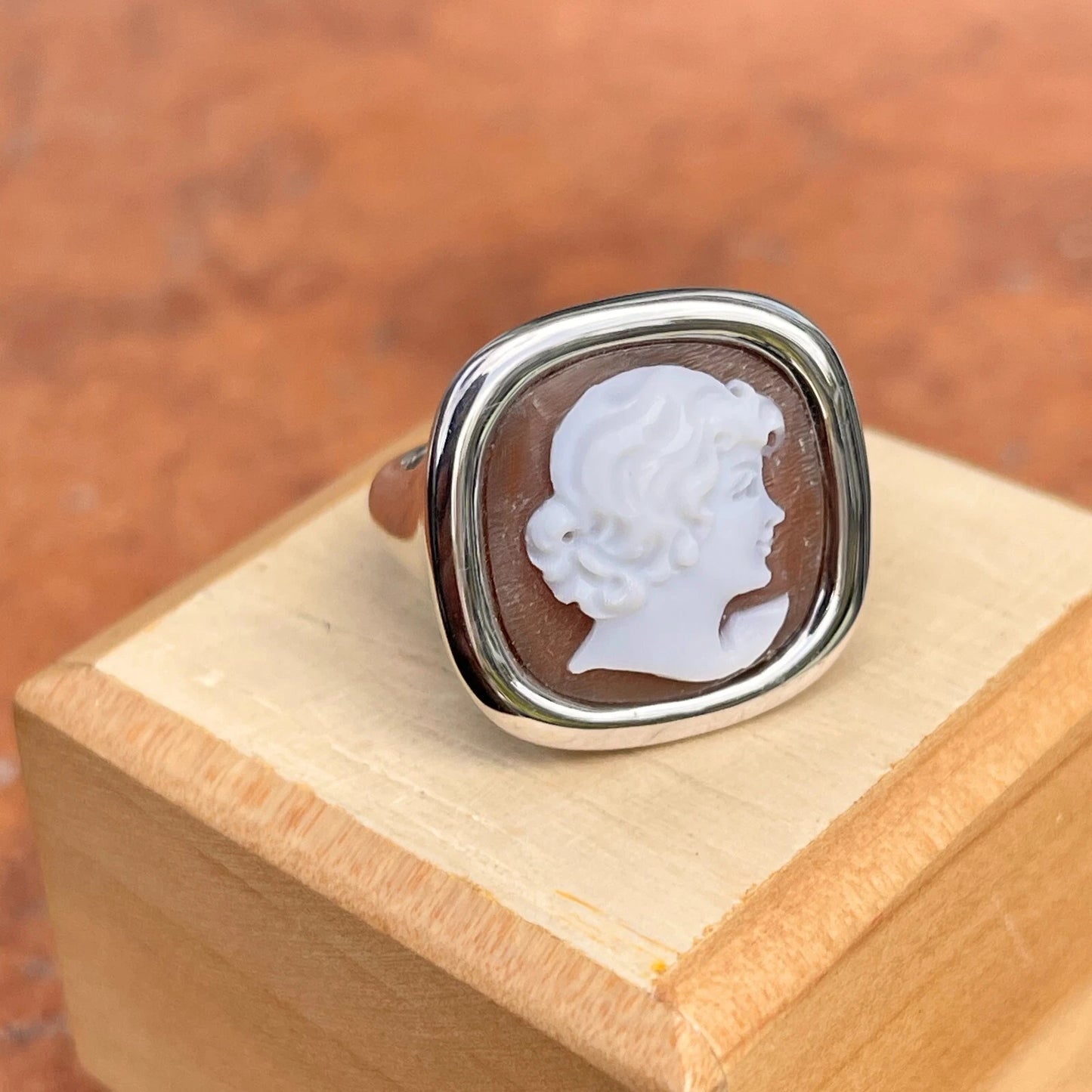Sterling Silver Large Square Bezel Cameo Head Statement Ring