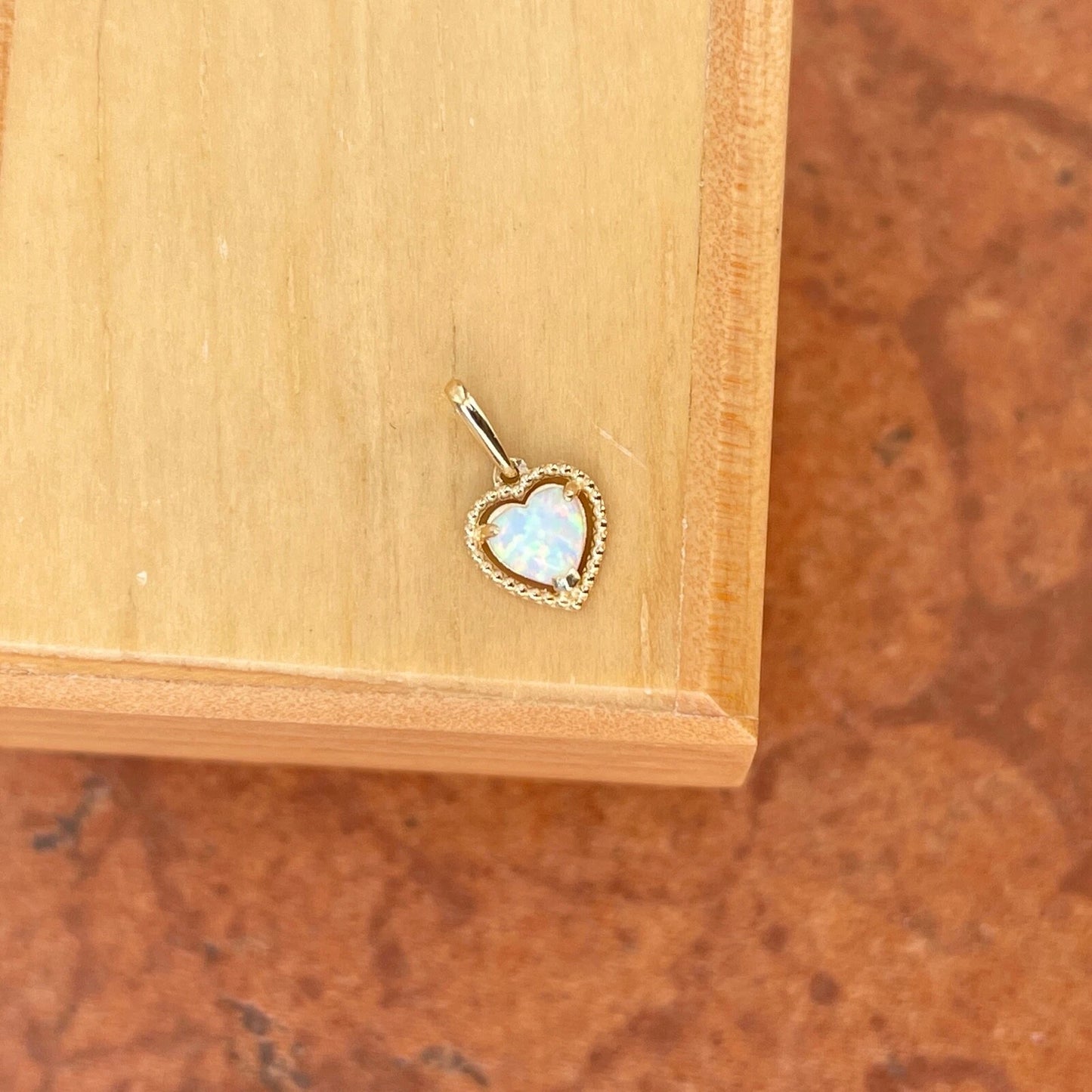 14KT Yellow Gold Lab Opal Heart Pendant Charm