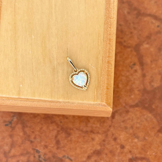 14KT Yellow Gold Lab Opal Heart Pendant Charm