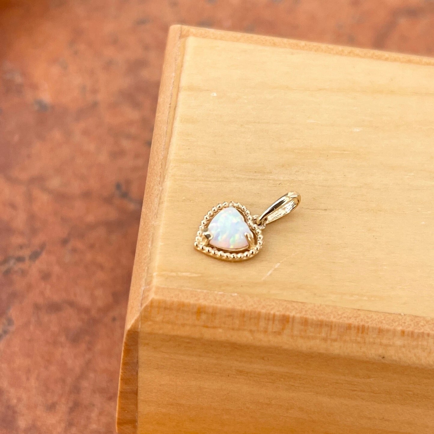 14KT Yellow Gold Lab Opal Heart Pendant Charm