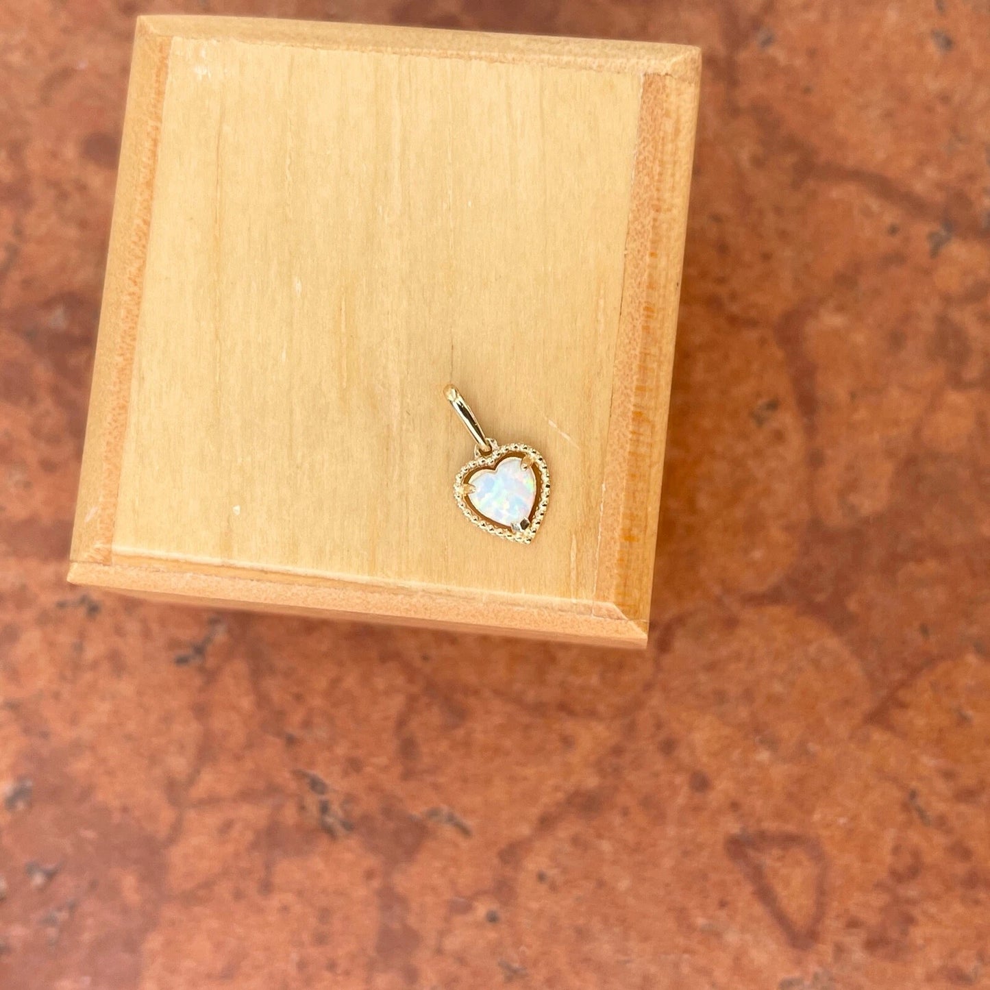 14KT Yellow Gold Lab Opal Heart Pendant Charm