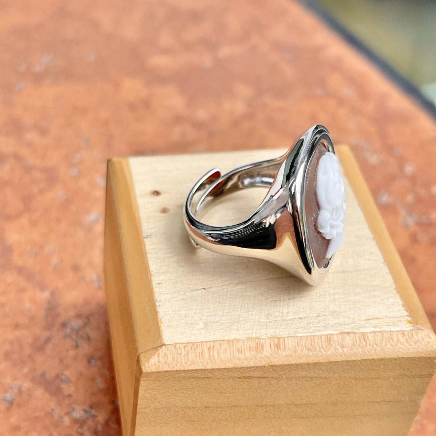 Sterling Silver Large Square Bezel Cameo Head Statement Ring