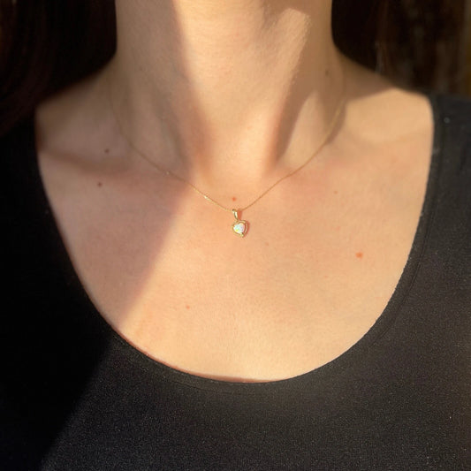 14KT Yellow Gold Lab Opal Heart Pendant Charm