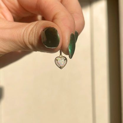 14KT Yellow Gold Lab Opal Heart Pendant Charm