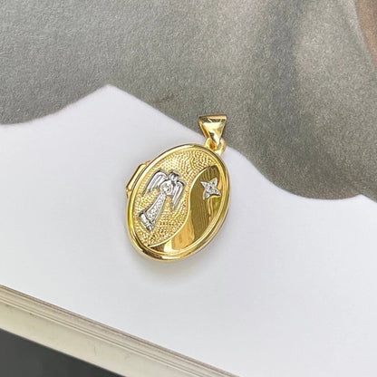 14KT Yellow Gold White Rhodium Guardian Angel Locket Pendant