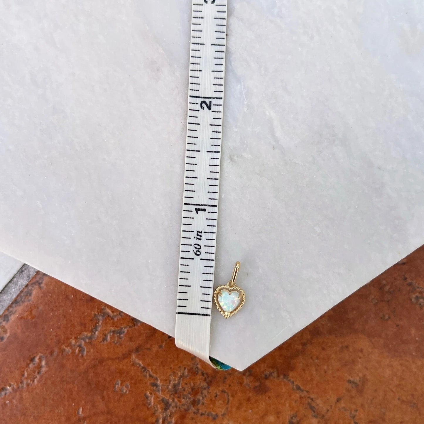 14KT Yellow Gold Lab Opal Heart Pendant Charm