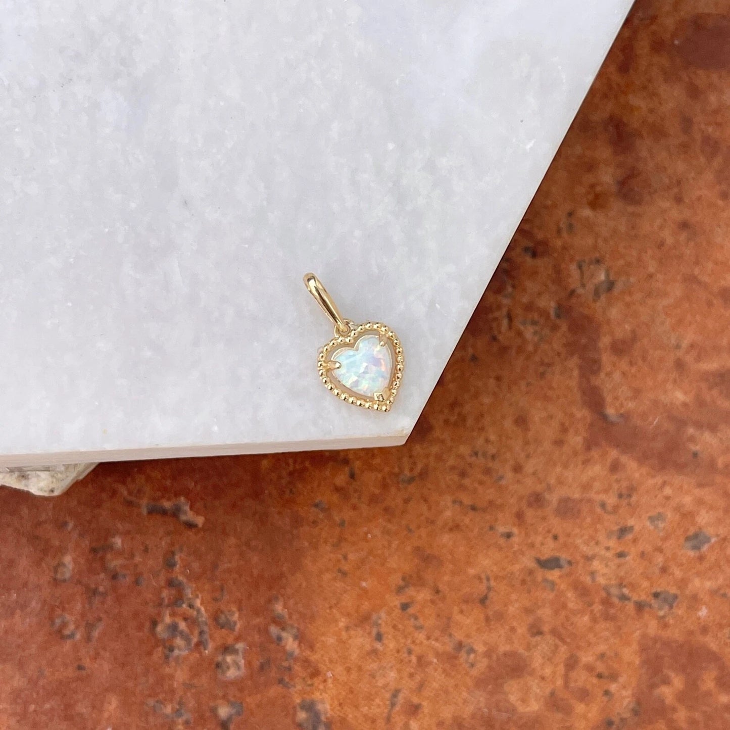 14KT Yellow Gold Lab Opal Heart Pendant Charm