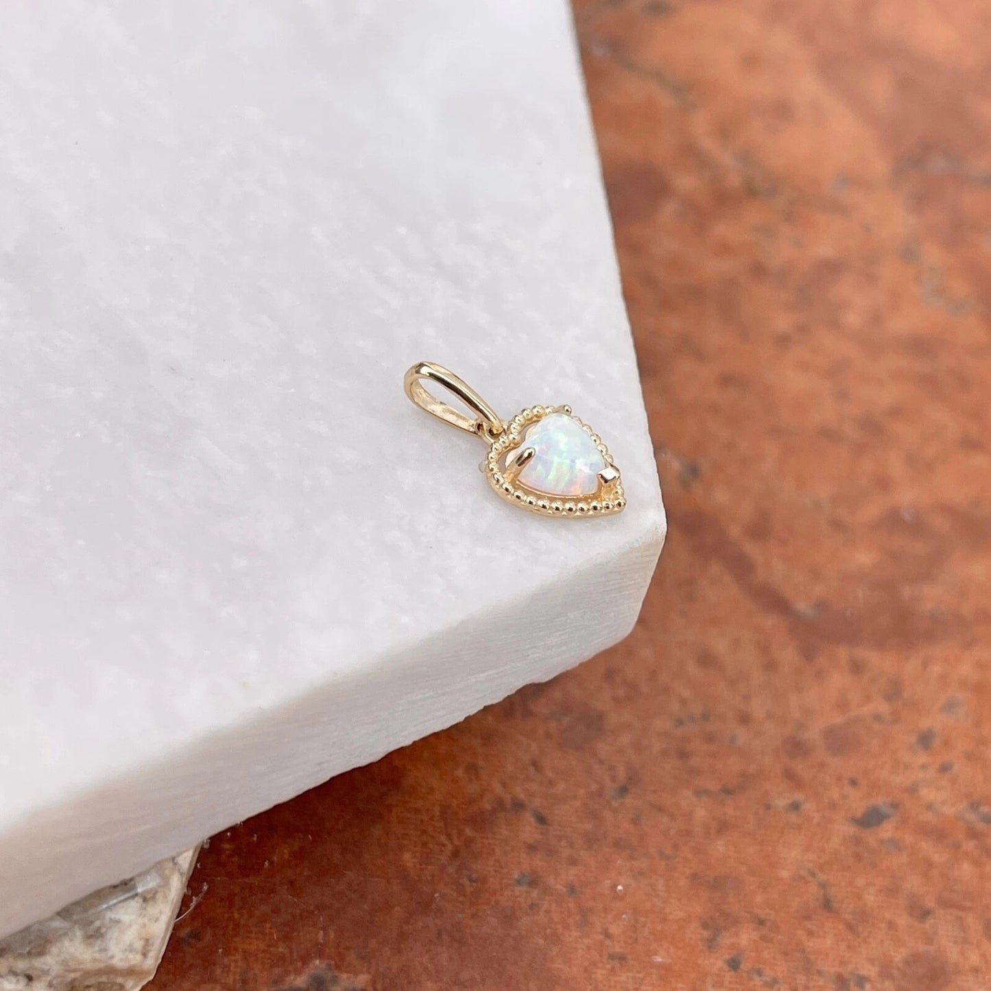 14KT Yellow Gold Lab Opal Heart Pendant Charm