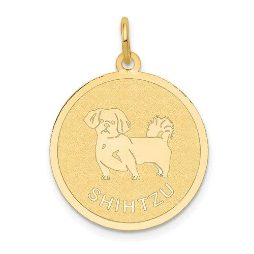 14KT Yellow Gold SHIH TZU Dog Pendant Charm Disc