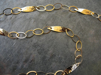 14KT Yellow Gold Hammered Oval Links Necklace 24"