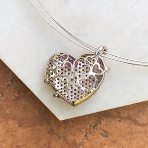 14KT White Gold Pave Pink Sapphire + Diamond Heart Pendant Slide, 14KT White Gold Pave Pink Sapphire + Diamond Heart Pendant Slide - Legacy Saint Jewelry