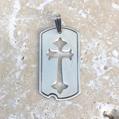 Sterling Silver Antiqued Dog Tag Cut-Out Cross Pendant, Sterling Silver Antiqued Dog Tag Cut-Out Cross Pendant - Legacy Saint Jewelry