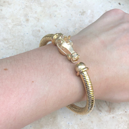 Estate 14KT Yellow Gold Horse Head Cuff Bangle Bracelet, Estate 14KT Yellow Gold Horse Head Cuff Bangle Bracelet - Legacy Saint Jewelry