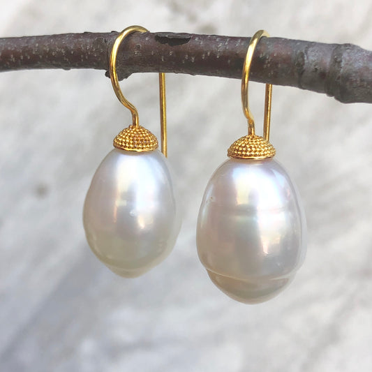 14KT Yellow Gold Paspaley South Sea Pearl Shepard Hook Earring, 14KT Yellow Gold Paspaley South Sea Pearl Shepard Hook Earring - Legacy Saint Jewelry