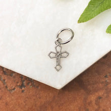 Load image into Gallery viewer, 10KT Tiny White Gold Textured Cross Charm Pendant, 10KT Tiny White Gold Textured Cross Charm Pendant - Legacy Saint Jewelry