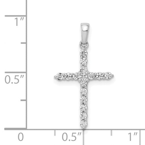 14KT White Gold Diamond 1/4 CT Minimal Small Cross Pendant Charm