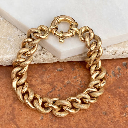Estate 14KT Yellow Gold Textured Chunky Link Chain Bracelet