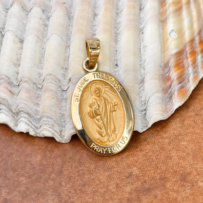 14KT Yellow Gold Saint Jude Thaddeus Oval Medal Pendant 18mm