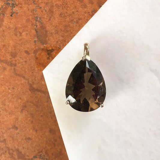 Estate Sterling Silver Teardrop Smokey Topaz Pendant, Estate Sterling Silver Teardrop Smokey Topaz Pendant - Legacy Saint Jewelry