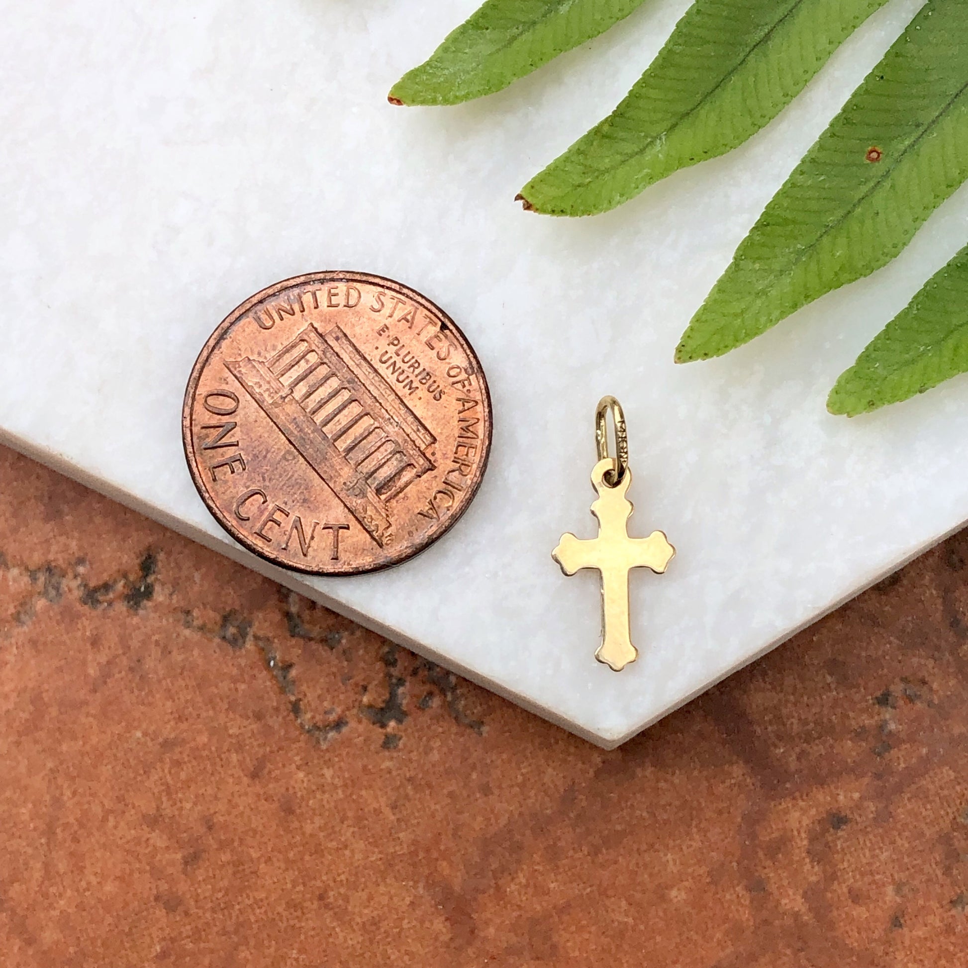 14KT Yellow Gold Plain Tiny Cross Pendant Charm, 14KT Yellow Gold Plain Tiny Cross Pendant Charm - Legacy Saint Jewelry
