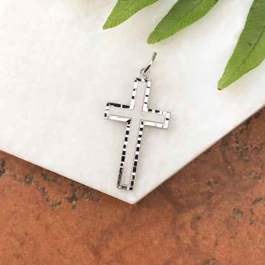 10KT White Gold Diamond-Cut Cross Pendant Charm, 10KT White Gold Diamond-Cut Cross Pendant Charm - Legacy Saint Jewelry