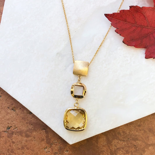 14KT Yellow Gold Citrine + Textured Matte Gold Necklace, 14KT Yellow Gold Citrine + Textured Matte Gold Necklace - Legacy Saint Jewelry