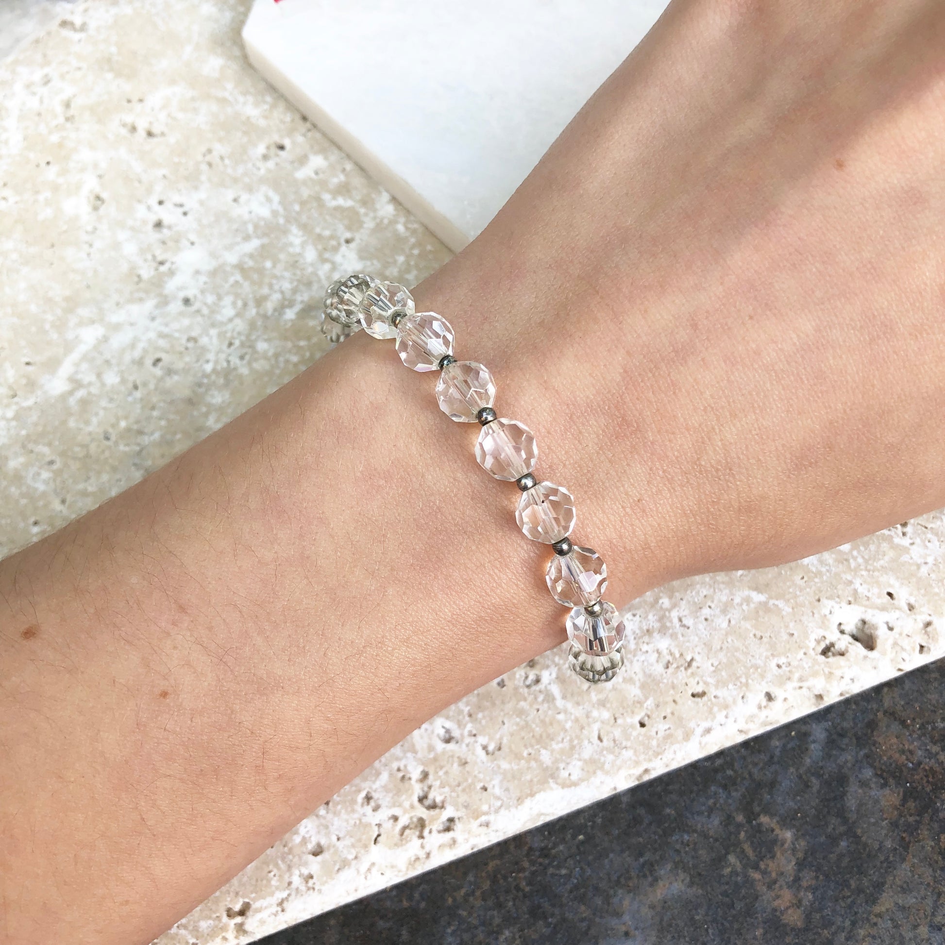 Polished Faceted Clear Crystal Stretch Bracelet, Polished Faceted Clear Crystal Stretch Bracelet - Legacy Saint Jewelry