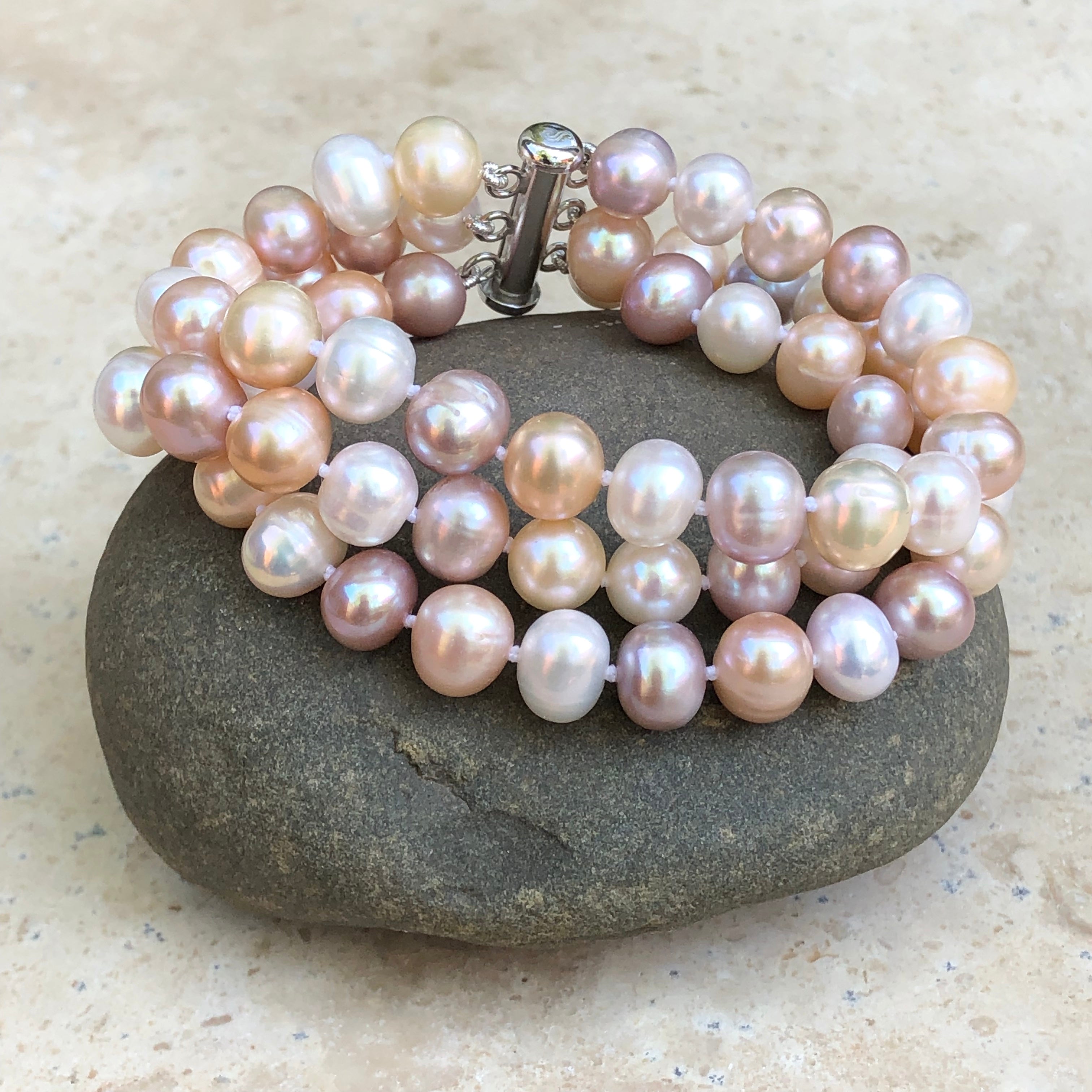 Pink Freshwater Pearl store Bracelet with stretch and natural pearls