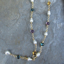 Load image into Gallery viewer, 14KT Yellow Gold Paspaley Pearl, Citrine, Amethyst + Topaz Station Lariat Necklace 25&quot; - Legacy Saint Jewelry