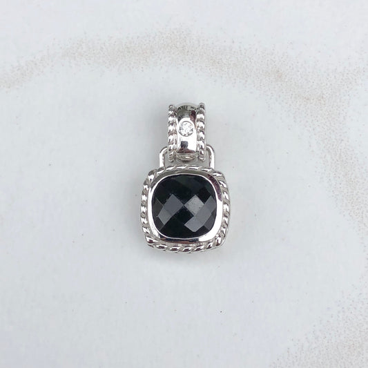 14KT White Gold Checkerboard Black Onyx + Diamond Pendant, 14KT White Gold Checkerboard Black Onyx + Diamond Pendant - Legacy Saint Jewelry