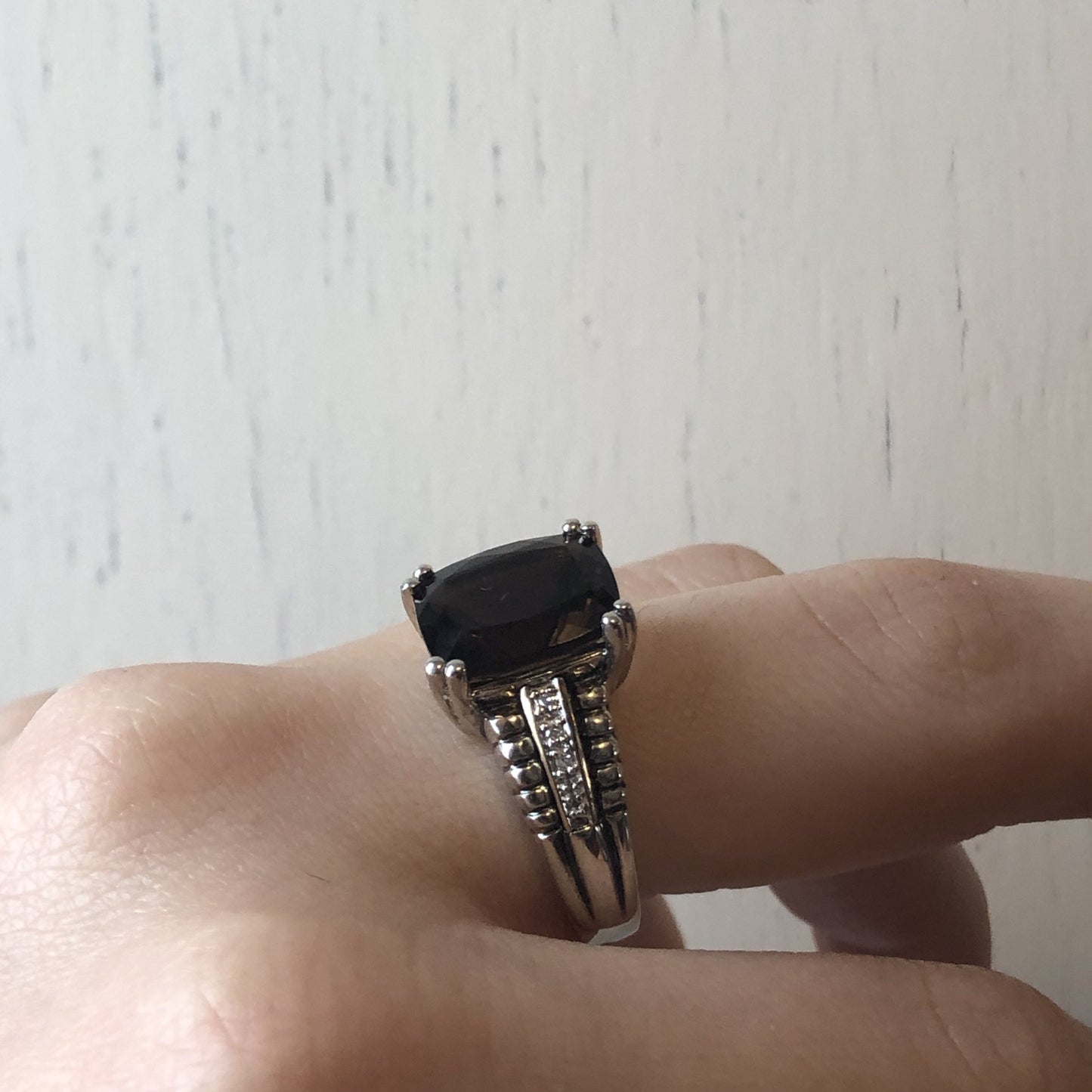 14KT Yellow Gold + Sterling Silver Smokey Quartz + Diamond Ring Size 6, 14KT Yellow Gold + Sterling Silver Smokey Quartz + Diamond Ring Size 6 - Legacy Saint Jewelry