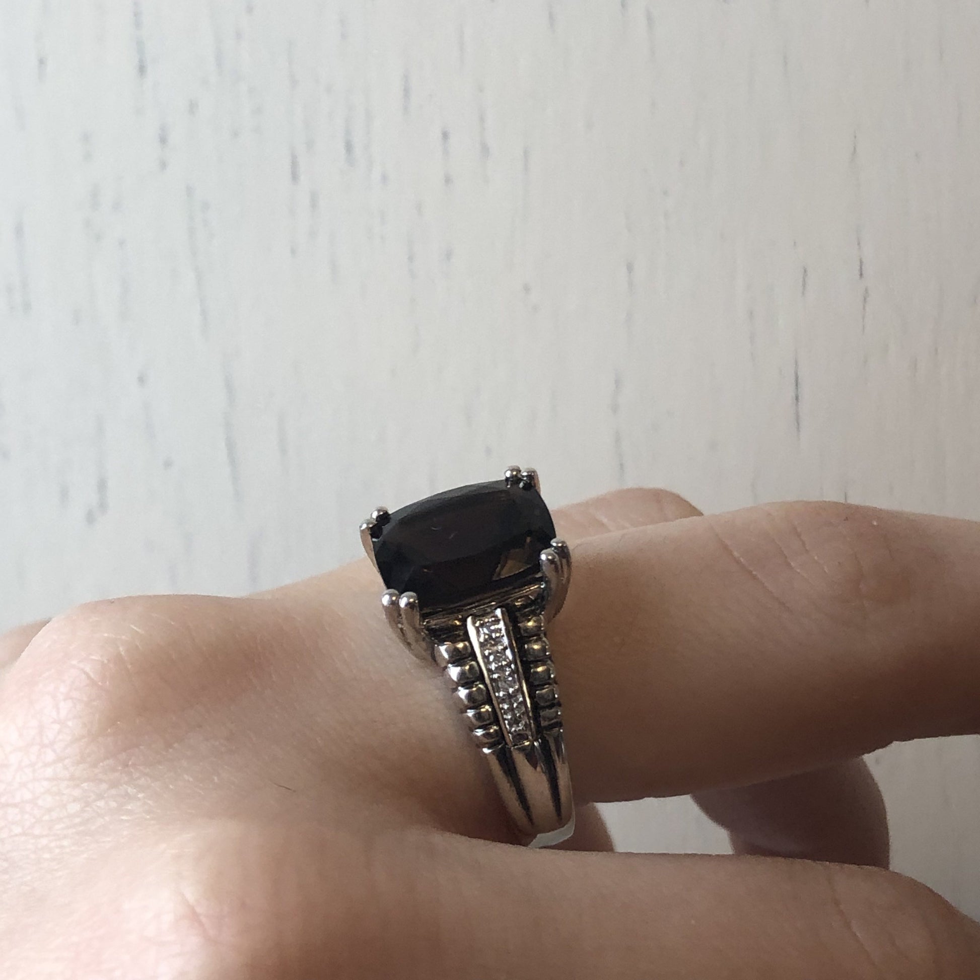 14KT Yellow Gold + Sterling Silver Smokey Quartz + Diamond Ring Size 6, 14KT Yellow Gold + Sterling Silver Smokey Quartz + Diamond Ring Size 6 - Legacy Saint Jewelry