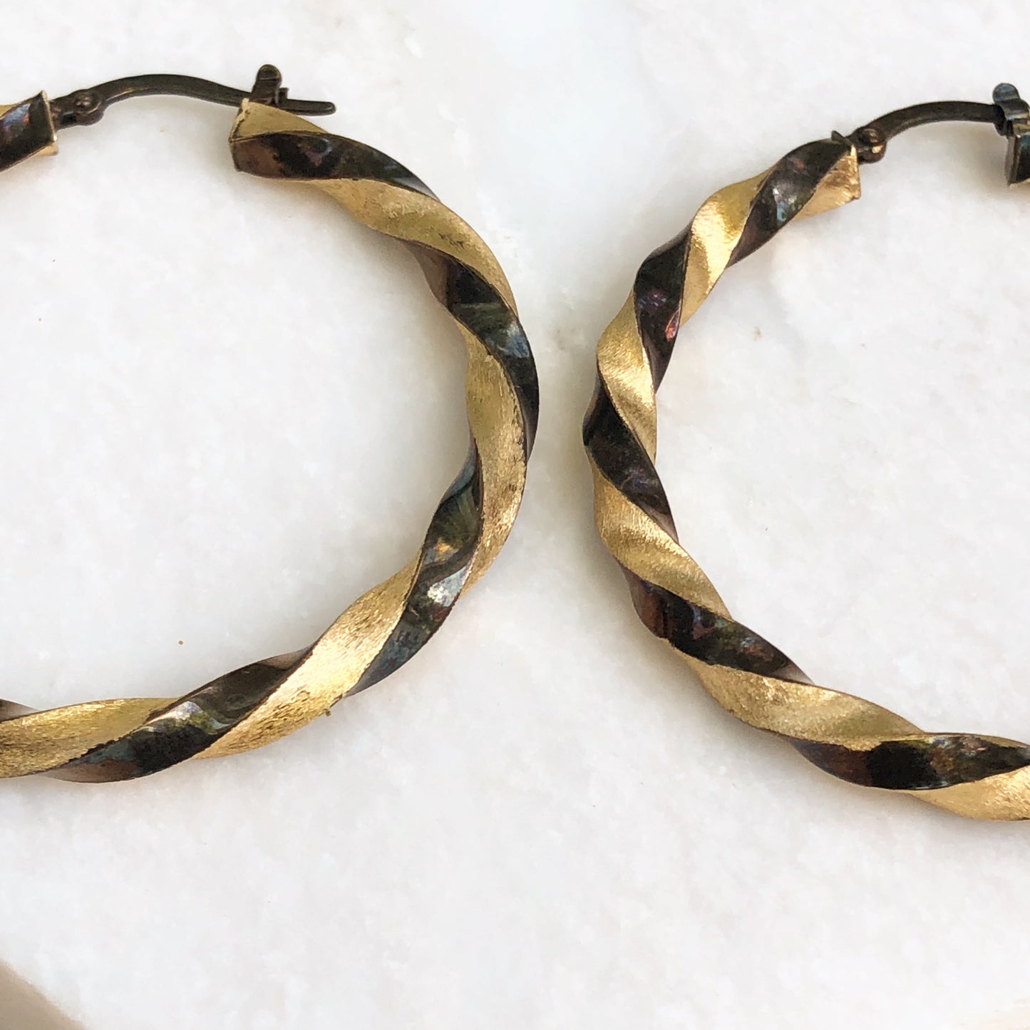 Estate 14KT Yellow Gold + Chocolate Gold Twist Swirl Hoop Earrings 44mm - Legacy Saint Jewelry