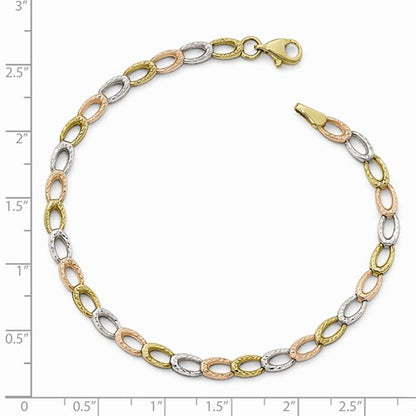 10KT Yellow Gold, Rose Gold + White Gold Diamond-Cut Link Bracelet, 10KT Yellow Gold, Rose Gold + White Gold Diamond-Cut Link Bracelet - Legacy Saint Jewelry
