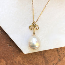 Load image into Gallery viewer, 14KT Yellow Gold Paspaley Pearl Fleur de Lis Pendant Chain Necklace 18&quot;, 14KT Yellow Gold Paspaley Pearl Fleur de Lis Pendant Chain Necklace 18&quot; - Legacy Saint Jewelry