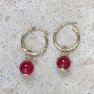 14KT Yellow Gold Red Onyx Ball Earring Charms, 14KT Yellow Gold Red Onyx Ball Earring Charms - Legacy Saint Jewelry