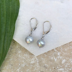 Sterling Silver Gray Baroque Pearl Leverback Earrings, Sterling Silver Gray Baroque Pearl Leverback Earrings - Legacy Saint Jewelry