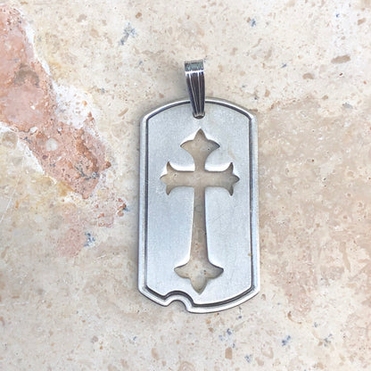 Sterling Silver Antiqued Dog Tag Cut-Out Cross Pendant, Sterling Silver Antiqued Dog Tag Cut-Out Cross Pendant - Legacy Saint Jewelry