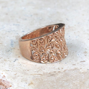 14KT Rose Gold Filigree Floral Cigar Band Ring Size 7, 14KT Rose Gold Filigree Floral Cigar Band Ring Size 7 - Legacy Saint Jewelry
