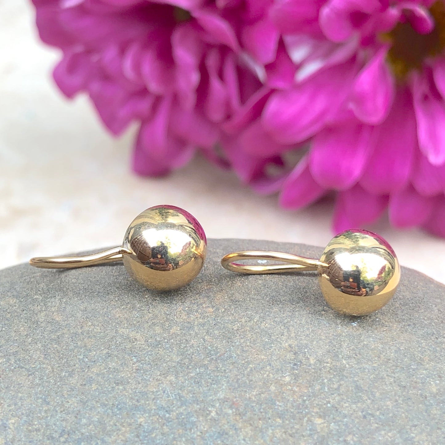 14KT Yellow Gold Polished Euro-Wire Half Ball Earrings, 14KT Yellow Gold Polished Euro-Wire Half Ball Earrings - Legacy Saint Jewelry