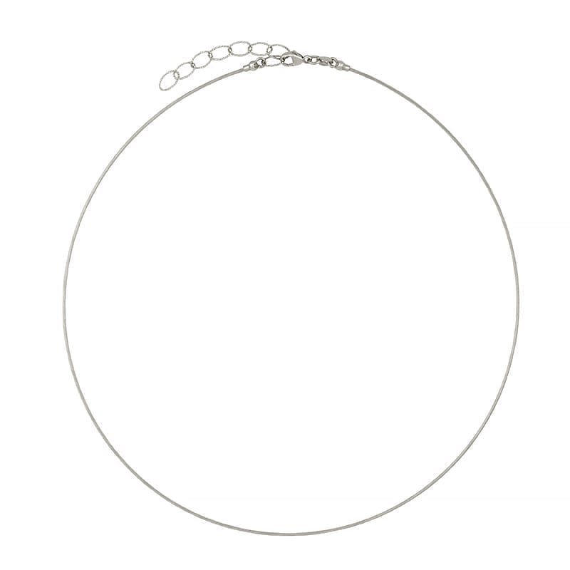 14KT White Gold Solid 1mm Cable Round Neck Wire Necklace