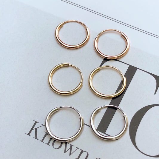 14KT Yellow Gold, Rose Gold + White Gold Mini Hoop Earrings 3 Pair, 14KT Yellow Gold, Rose Gold + White Gold Mini Hoop Earrings 3 Pair - Legacy Saint Jewelry