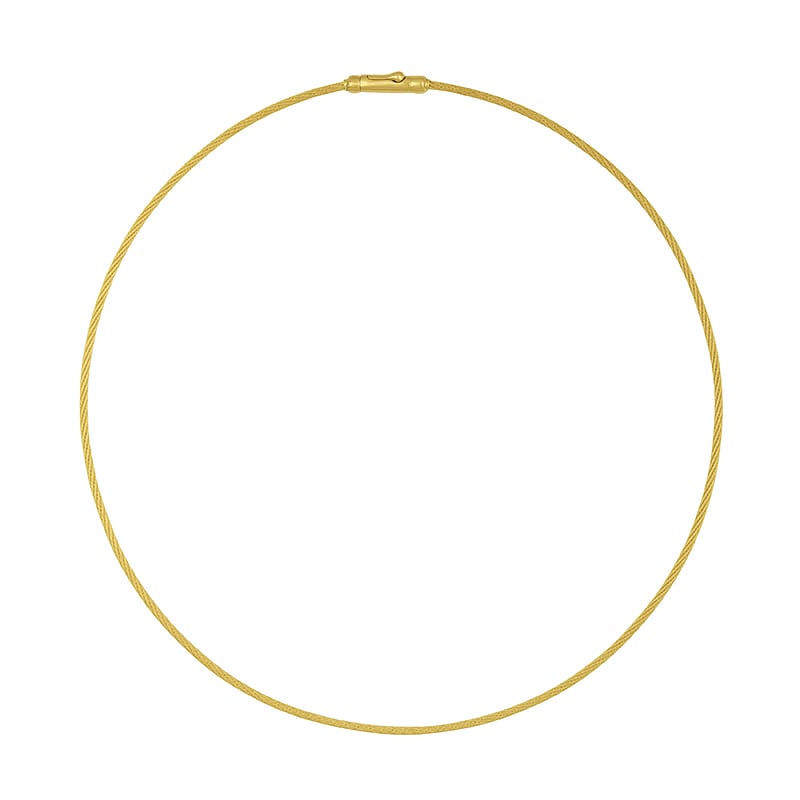 18KT Yellow Gold Cable Collar Neck Wire Necklace 1.8mm