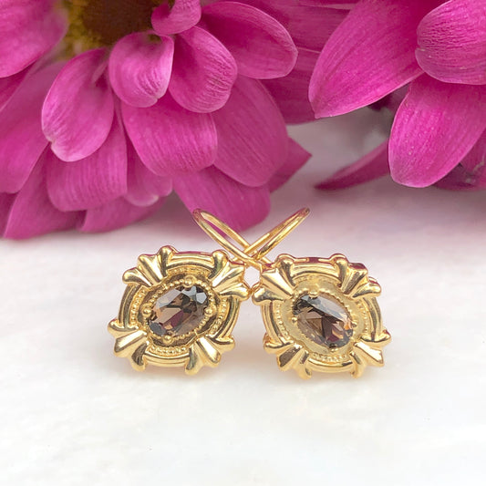 14KT Yellow Gold Smokey Quartz Leverback Earrings, 14KT Yellow Gold Smokey Quartz Leverback Earrings - Legacy Saint Jewelry