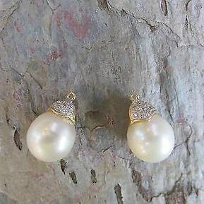 18KT Yellow Gold Pave Diamond + Paspaley Pearl Earring Charms, 18KT Yellow Gold Pave Diamond + Paspaley Pearl Earring Charms - Legacy Saint Jewelry