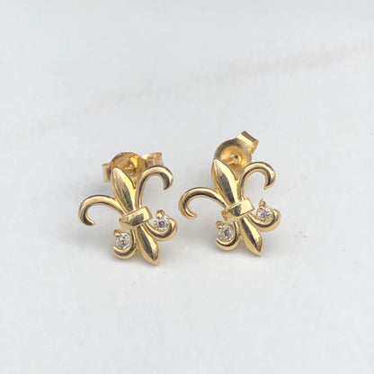 14KT Yellow Gold Fleur de Lis Post Stud Earrings, 14KT Yellow Gold Fleur de Lis Post Stud Earrings - Legacy Saint Jewelry