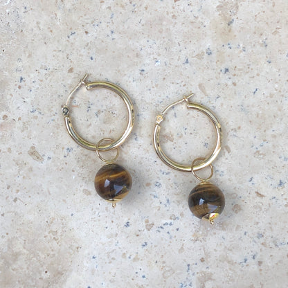 14KT Yellow Gold Tigereye Ball Earring Charms, 14KT Yellow Gold Tigereye Ball Earring Charms - Legacy Saint Jewelry