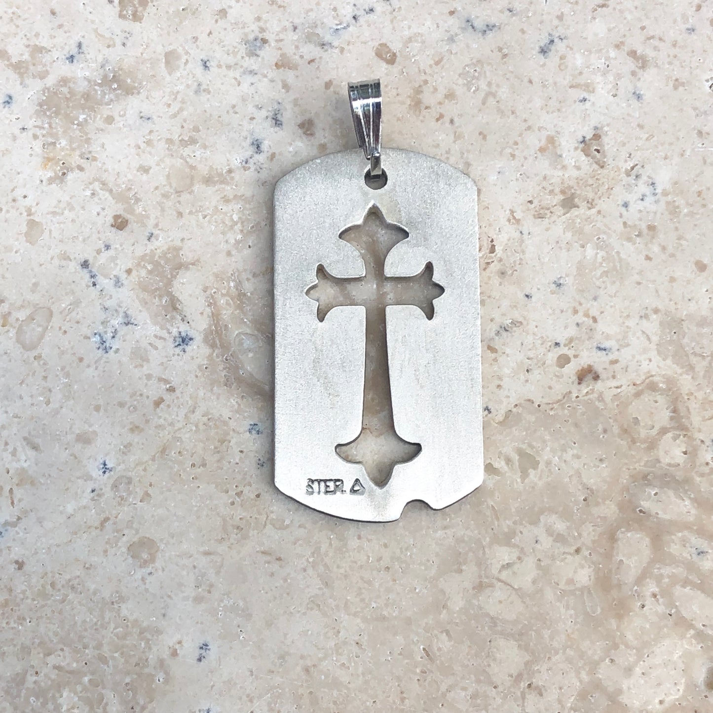 Sterling Silver Antiqued Dog Tag Cut-Out Cross Pendant, Sterling Silver Antiqued Dog Tag Cut-Out Cross Pendant - Legacy Saint Jewelry