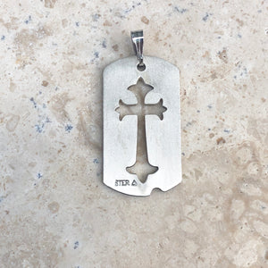 Sterling Silver Antiqued Dog Tag Cut-Out Cross Pendant, Sterling Silver Antiqued Dog Tag Cut-Out Cross Pendant - Legacy Saint Jewelry